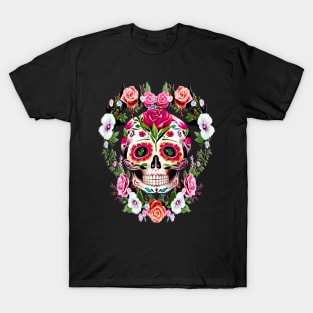 Heart Floral Sugar Skull Day Of The Dead T-Shirt